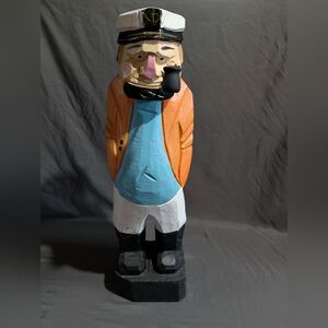 Sea Captain Folk Art Wooden Figure 24 inches high Hand Carved Nautical